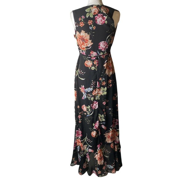 Lulus Black Floral Print High Low Wrap Maxi Dress Size XS Ruffle Sleevel… - Picture 2 of 8